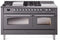 ILVE Nostalgie II 60-Inch Natural Gas Dual Fuel Range with 7 Burners, Griddle, & French Top with Triple Glass Door Oven in Matte Graphite with Chrome Trim (UP60FSNMPMGC)