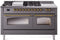 ILVE Nostalgie II 60-Inch Natural Gas Dual Fuel Range with 7 Burners, Griddle, & French Top with Triple Glass Door Oven in Matte Graphite with Brass Trim (UP60FSNMPMGG)