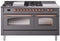 ILVE Nostalgie II 60-Inch Natural Gas Dual Fuel Range with 7 Burners, Griddle, & French Top with Triple Glass Door Oven in Matte Graphite with Copper Trim (UP60FSNMPMGP)