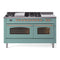 ILVE Nostalgie II 60-Inch Propane Gas Dual Fuel Range with 7 Burners, Griddle, & French Top with Triple Glass Door Oven in Mediterranean Mint with Copper Trim (UP60FSNMPMMPLP)