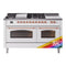 ILVE Nostalgie II 60-Inch Dual Fuel Range with 7 Burners, Griddle, & French Top with Triple Glass Door Oven in Custom RAL with Copper Trim (UP60FSNMPRAP)