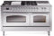 ILVE Nostalgie II 60-Inch Natural Gas Dual Fuel Range with 7 Burners, Griddle, & French Top with Triple Glass Door Oven in Stainless Steel with Chrome Trim (UP60FSNMPSSC)
