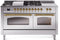ILVE Nostalgie II 60-Inch Natural Gas Dual Fuel Range with 7 Burners, Griddle, & French Top with Triple Glass Door Oven in Stainless Steel with Brass Trim (UP60FSNMPSSG)
