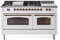 ILVE Nostalgie II 60-Inch Natural Gas Dual Fuel Range with 7 Burners, Griddle, & French Top with Triple Glass Door Oven in White with Bronze Trim (UP60FSNMPWHB)