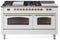 ILVE Nostalgie II 60-Inch Natural Gas Dual Fuel Range with 7 Burners, Griddle, & French Top with Triple Glass Door Oven in White with Brass Trim (UP60FSNMPWHG)