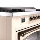 ILVE 60-Inch Nostalgie II Noblesse Natural Gas Dual Fuel Range with 7 Sealed Burners, Griddle, French Top and Triple Glass Door Oven in Antique White with Bronze Trim (UN60FSNMPAWB)