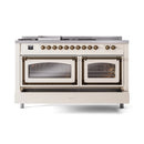 ILVE 60-Inch Nostalgie II Noblesse Propane Gas Dual Fuel Range with 7 Sealed Burners, Griddle, French Top and Triple Glass Door Oven in Antique White with Bronze Trim (UN60FSNMPAWBLP)