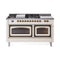 ILVE 60-Inch Nostalgie II Noblesse Dual Fuel Range with 7 Sealed Burners, Griddle, French Top and Triple Glass Door Oven in Antique White with Bronze Trim (UN60FSNMPAWB)