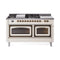 ILVE 60-Inch Nostalgie II Noblesse Natural Gas Dual Fuel Range with 7 Sealed Burners, Griddle, French Top and Triple Glass Door Oven in Antique White with Bronze Trim (UN60FSNMPAWB)
