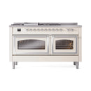 ILVE 60-Inch Nostalgie II Noblesse Natural Gas Dual Fuel Range with 7 Sealed Burners, Griddle, French Top and Triple Glass Door Oven in Antique White with Chrome Trim (UN60FSNMPAWC)