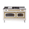 ILVE 60-Inch Nostalgie II Noblesse Dual Fuel Range with 7 Sealed Burners, Griddle, French Top and Triple Glass Door Oven in Antique White with Brass Trim (UN60FSNMPAWG)