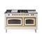 ILVE 60-Inch Nostalgie II Noblesse Natural Gas Dual Fuel Range with 7 Sealed Burners, Griddle, French Top and Triple Glass Door Oven in Antique White with Brass Trim (UN60FSNMPAWG)