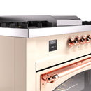 ILVE 60-Inch Nostalgie II Noblesse Natural Gas Dual Fuel Range with 7 Sealed Burners, Griddle, French Top and Triple Glass Door Oven in Antique White with Copper Trim (UN60FSNMPAWP)