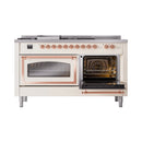 ILVE 60-Inch Nostalgie II Noblesse Propane Gas Dual Fuel Range with 7 Sealed Burners, Griddle, French Top and Triple Glass Door Oven in Antique White with Copper Trim (UN60FSNMPAWPLP)