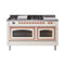 ILVE 60-Inch Nostalgie II Noblesse Natural Gas Dual Fuel Range with 7 Sealed Burners, Griddle, French Top and Triple Glass Door Oven in Antique White with Copper Trim (UN60FSNMPAWP)