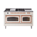 ILVE 60-Inch Nostalgie II Noblesse Propane Gas Dual Fuel Range with 7 Sealed Burners, Griddle, French Top and Triple Glass Door Oven in Antique White with Copper Trim (UN60FSNMPAWPLP)