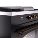 ILVE 60-Inch Nostalgie II Noblesse Natural Gas Dual Fuel Range with 7 Sealed Burners, Griddle, French Top and Triple Glass Door Oven in Glossy Black with Bronze Trim (UN60FSNMPBKB)