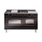 ILVE 60-Inch Nostalgie II Noblesse Dual Fuel Range with 7 Sealed Burners, Griddle, French Top and Triple Glass Door Oven in Glossy Black with Bronze Trim (UN60FSNMPBKB)