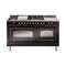 ILVE 60-Inch Nostalgie II Noblesse Natural Gas Dual Fuel Range with 7 Sealed Burners, Griddle, French Top and Triple Glass Door Oven in Glossy Black with Bronze Trim (UN60FSNMPBKB)