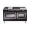 ILVE 60-Inch Nostalgie II Noblesse Dual Fuel Range with 7 Sealed Burners, Griddle, French Top and Triple Glass Door Oven in Glossy Black with Chrome Trim (UN60FSNMPBKC)