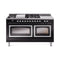 ILVE 60-Inch Nostalgie II Noblesse Natural Gas Dual Fuel Range with 7 Sealed Burners, Griddle, French Top and Triple Glass Door Oven in Glossy Black with Chrome Trim (UN60FSNMPBKC)
