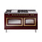 ILVE 60-Inch Nostalgie II Noblesse Natural Gas Dual Fuel Range with 7 Sealed Burners, Griddle, French Top and Triple Glass Door Oven in Burgundy with Brass Trim (UN60FSNMPBUG)