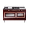 ILVE 60-Inch Nostalgie II Noblesse Natural Gas Dual Fuel Range with 7 Sealed Burners, Griddle, French Top and Triple Glass Door Oven in Burgundy with Copper Trim (UN60FSNMPBUP)