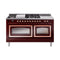 ILVE 60-Inch Nostalgie II Noblesse Dual Fuel Range with 7 Sealed Burners, Griddle, French Top and Triple Glass Door Oven in Burgundy with Copper Trim (UN60FSNMPBUP)