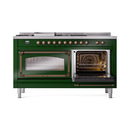 ILVE 60-Inch Nostalgie II Noblesse Propane Gas Dual Fuel Range with 7 Sealed Burners, Griddle, French Top, and Triple Glass Door Oven in Emerald Green with Bronze Trim (UN60FSNMPEGBLP)
