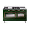 ILVE 60-Inch Nostalgie II Noblesse Dual Fuel Range with 7 Sealed Burners, Griddle, French Top, and Triple Glass Door Oven in Emerald Green with Bronze Trim (UN60FSNMPEGB)