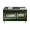 ILVE 60-Inch Nostalgie II Noblesse Natural Gas Dual Fuel Range with 7 Sealed Burners, Griddle, French Top, and Triple Glass Door Oven in Emerald Green with Brass Trim (UN60FSNMPEGG)