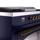 ILVE 60-Inch Nostalgie II Noblesse Natural Gas Dual Fuel Range with 7 Sealed Burners, Griddle, French Top, and Triple Glass Door Oven in Midnight Blue with Bronze Trim (UN60FSNMPMBB)