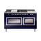 ILVE 60-Inch Nostalgie II Noblesse Propane Gas Dual Fuel Range with 7 Sealed Burners, Griddle, French Top, and Triple Glass Door Oven in Midnight Blue with Chrome Trim (UN60FSNMPMBCLP)