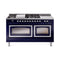 ILVE 60-Inch Nostalgie II Noblesse Dual Fuel Range with 7 Sealed Burners, Griddle, French Top, and Triple Glass Door Oven in Midnight Blue with Chrome Trim (UN60FSNMPMBC)