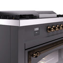 ILVE 60-Inch Nostalgie II Noblesse Propane Gas Dual Fuel Range with 7 Sealed Burners, Griddle, French Top, and Triple Glass Door Oven in Matte Graphite with Bronze Trim (UN60FSNMPMGBLP)