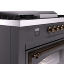 ILVE 60-Inch Nostalgie II Noblesse Natural Gas Dual Fuel Range with 7 Sealed Burners, Griddle, French Top, and Triple Glass Door Oven in Matte Graphite with Bronze Trim (UN60FSNMPMGB)