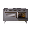 ILVE 60-Inch Nostalgie II Noblesse Propane Gas Dual Fuel Range with 7 Sealed Burners, Griddle, French Top, and Triple Glass Door Oven in Matte Graphite with Bronze Trim (UN60FSNMPMGBLP)