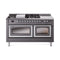 ILVE 60-Inch Nostalgie II Noblesse Natural Gas Dual Fuel Range with 7 Sealed Burners, Griddle, French Top, and Triple Glass Door Oven in Matte Graphite with Chrome Trim (UN60FSNMPMGC)