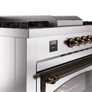ILVE 60-Inch Nostalgie II Noblesse Natural Gas Dual Fuel Range with 7 Sealed Burners, Griddle, French Top, and Triple Glass Door Oven in Stainless Steel with Bronze Trim (UN60FSNMPSSB)