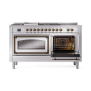 ILVE 60-Inch Nostalgie II Noblesse Propane Gas Dual Fuel Range with 7 Sealed Burners, Griddle, French Top, and Triple Glass Door Oven in Stainless Steel with Bronze Trim (UN60FSNMPSSBLP)