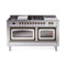 ILVE 60-Inch Nostalgie II Noblesse Dual Fuel Range with 7 Sealed Burners, Griddle, French Top, and Triple Glass Door Oven in Stainless Steel with Bronze Trim (UN60FSNMPSSB)