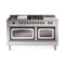 ILVE 60-Inch Nostalgie II Noblesse Natural Gas Dual Fuel Range with 7 Sealed Burners, Griddle, French Top, and Triple Glass Door Oven in Stainless Steel with Bronze Trim (UN60FSNMPSSB)
