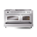 ILVE 60-Inch Nostalgie II Noblesse Natural Gas Dual Fuel Range with 7 Sealed Burners, Griddle, French Top, and Triple Glass Door Oven in Stainless Steel with Chrome Trim (UN60FSNMPSSC)