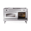 ILVE 60-Inch Nostalgie II Noblesse Natural Gas Dual Fuel Range with 7 Sealed Burners, Griddle, French Top, and Triple Glass Door Oven in Stainless Steel with Chrome Trim (UN60FSNMPSSC)