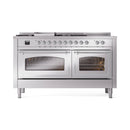 ILVE 60-Inch Nostalgie II Noblesse Propane Gas Dual Fuel Range with 7 Sealed Burners, Griddle, French Top, and Triple Glass Door Oven in Stainless Steel with Chrome Trim (UN60FSNMPSSCLP)
