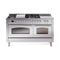 ILVE 60-Inch Nostalgie II Noblesse Natural Gas Dual Fuel Range with 7 Sealed Burners, Griddle, French Top, and Triple Glass Door Oven in Stainless Steel with Chrome Trim (UN60FSNMPSSC)