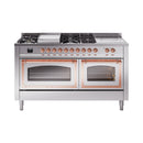 ILVE 60-Inch Nostalgie II Noblesse Dual Fuel Range with 7 Sealed Burners, Griddle, French Top and Triple Glass Door Oven in Stainless Steel with Copper Trim (UN60FSNMPSSP)