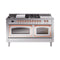 ILVE 60-Inch Nostalgie II Noblesse Natural Gas Dual Fuel Range with 7 Sealed Burners, Griddle, French Top and Triple Glass Door Oven in Stainless Steel with Copper Trim (UN60FSNMPSSP)