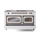 ILVE 60-Inch Nostalgie II Noblesse Dual Fuel Range with 7 Sealed Burners, Griddle, French Top and Triple Glass Door Oven in White with Bronze Trim (UN60FSNMPWHB)