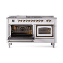 ILVE 60-Inch Nostalgie II Noblesse Natural Gas Dual Fuel Range with 7 Sealed Burners, Griddle, French Top and Triple Glass Door Oven in White with Bronze Trim (UN60FSNMPWHB)